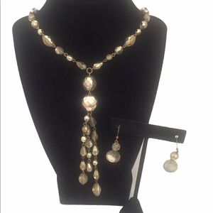 Goldtone Lariat Style Necklace And Earrings